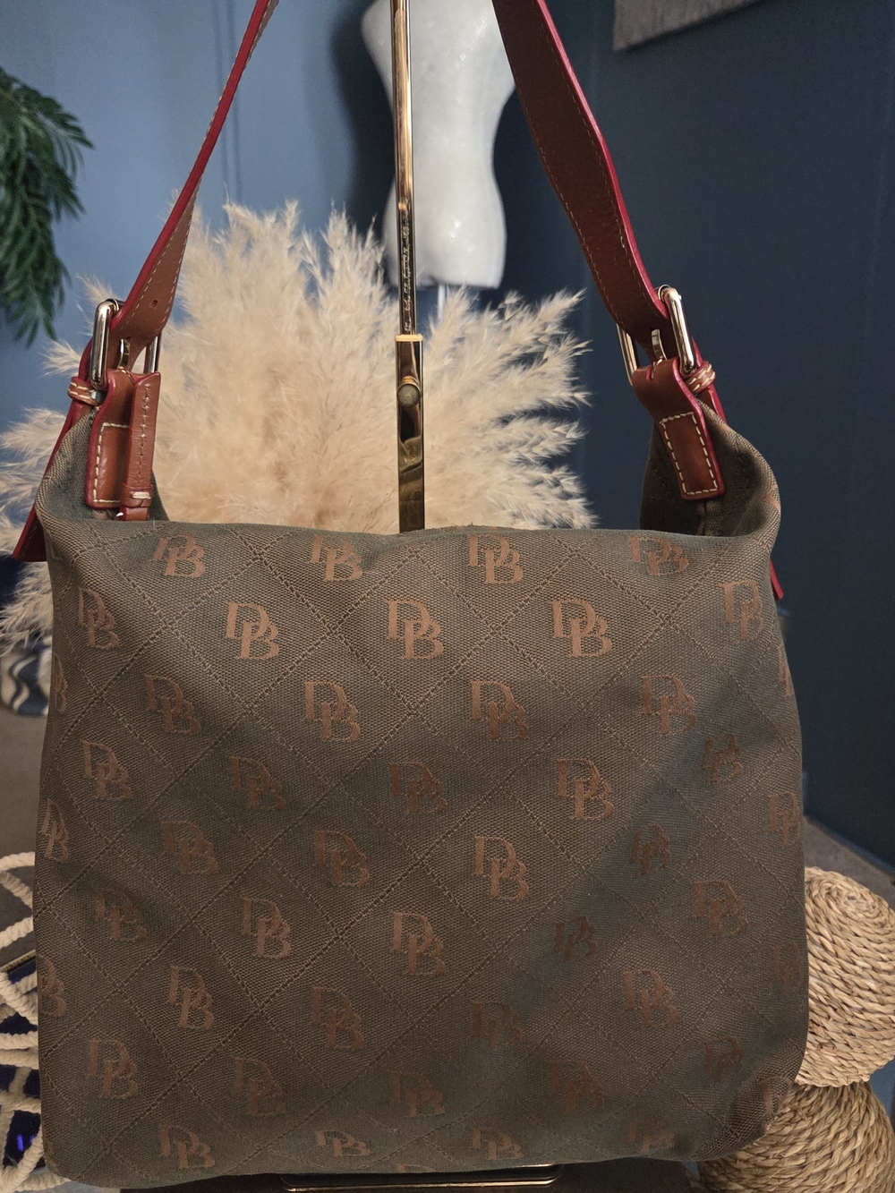 Dooney & Bourke Signature Canvas Hobo Shoulder Bag Leather Adjustable Strap